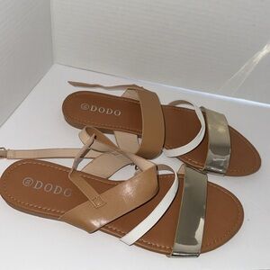 DODO size 10 tan gold white sandals